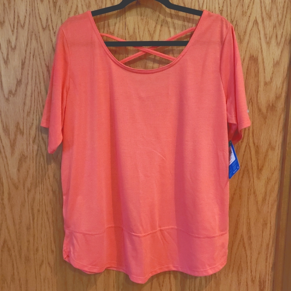 NWT Columbia Anytime Casual Criss Cross Back T-Shirt Coral 1X